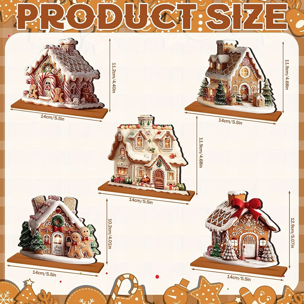 Wooden Gingerbread Village, 5-Piece Set