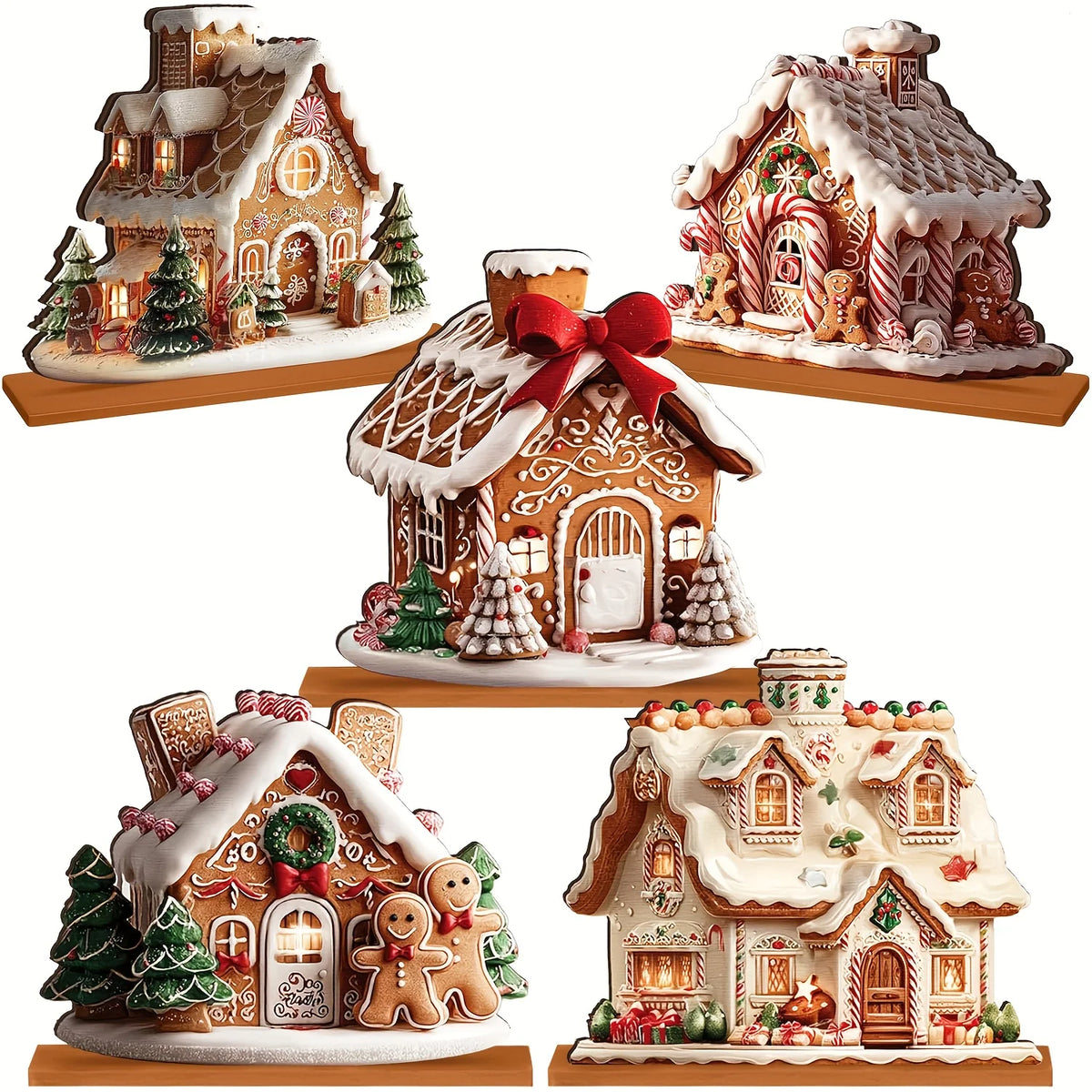 Wooden Gingerbread Village, 5-Piece Set