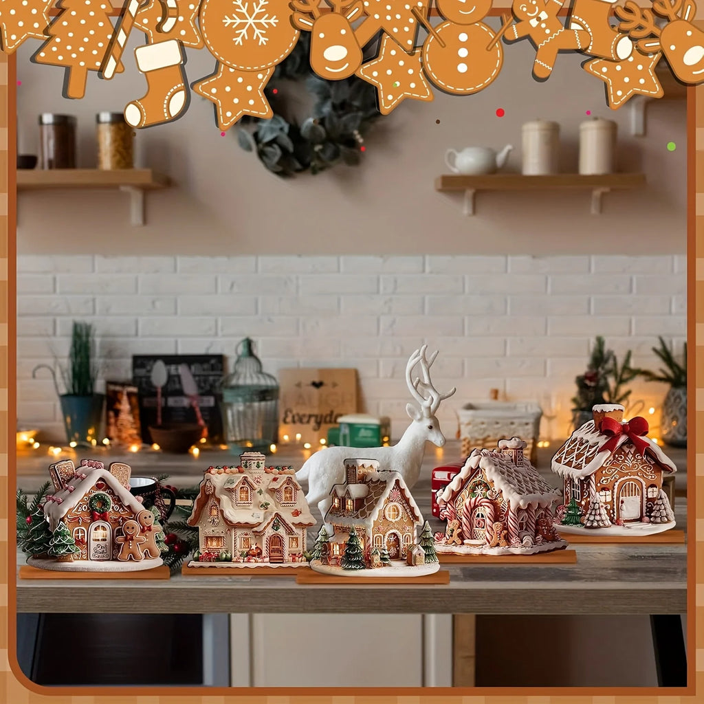 Wooden Gingerbread Village, 5-Piece Set